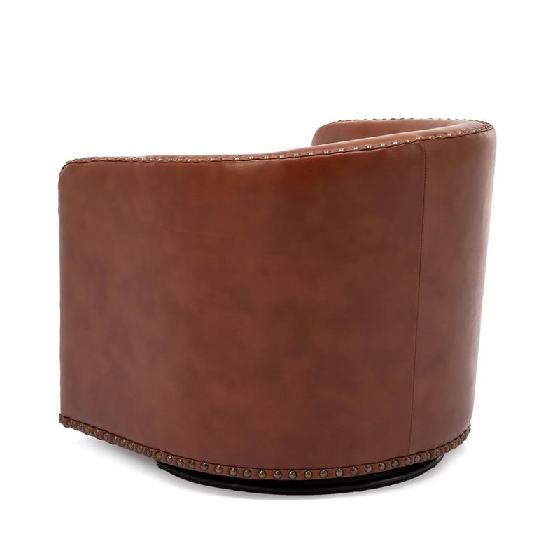 Tyler Caramel Brown Faux Leather Swivel Arm Chair with Nailhead Trim