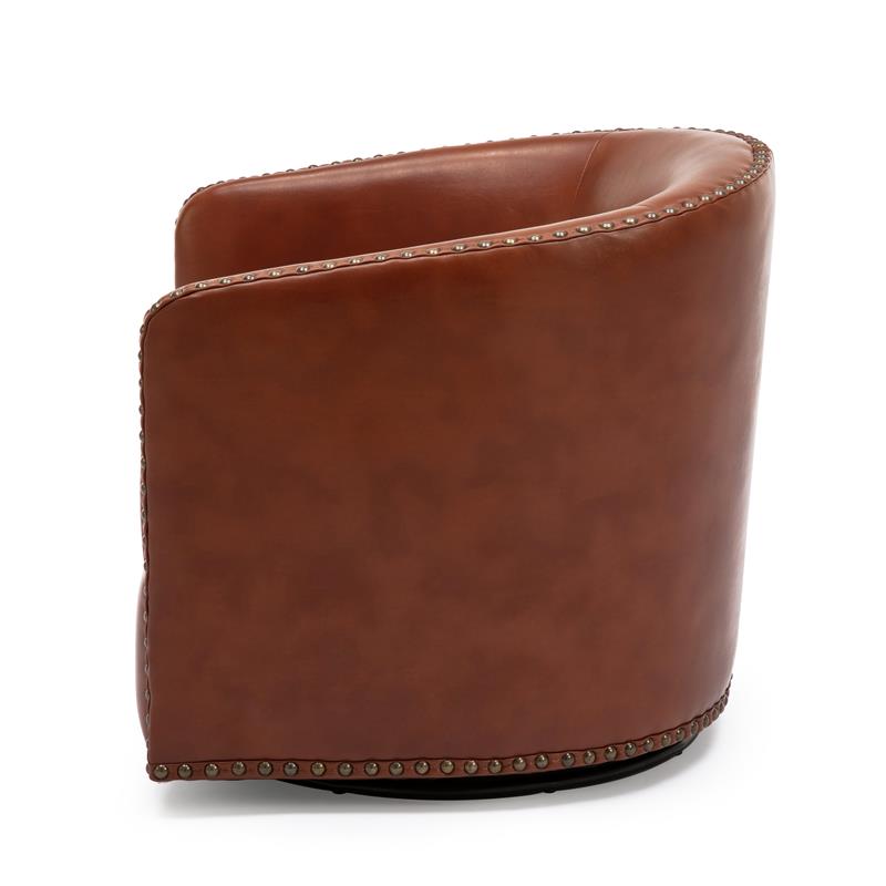 Tyler Caramel Brown Faux Leather Swivel Arm Chair with Nailhead Trim