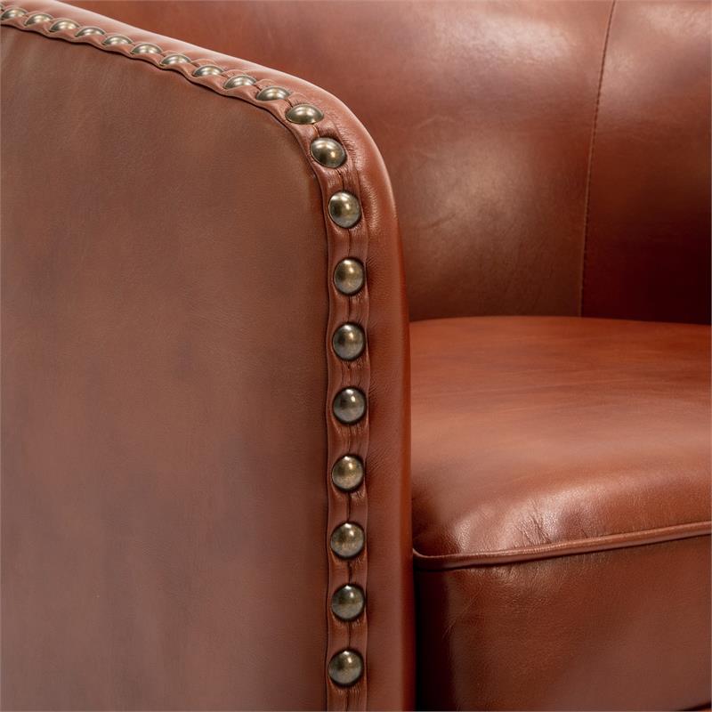 Tyler Caramel Brown Faux Leather Swivel Arm Chair with Nailhead Trim