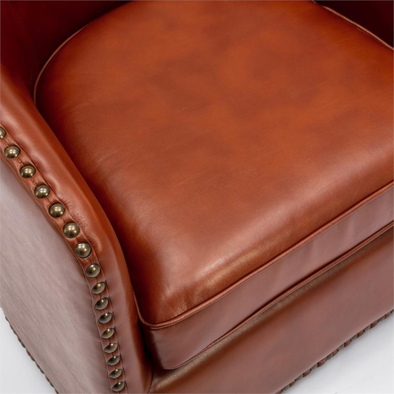 Tyler Caramel Brown Faux Leather Swivel Arm Chair with Nailhead Trim