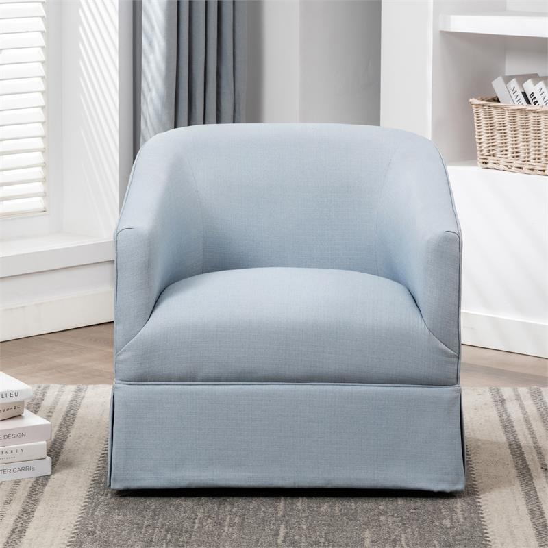 Elm Sky Blue Woven Polyester Fabric Skirted 360-degree Swivel Accent Chair