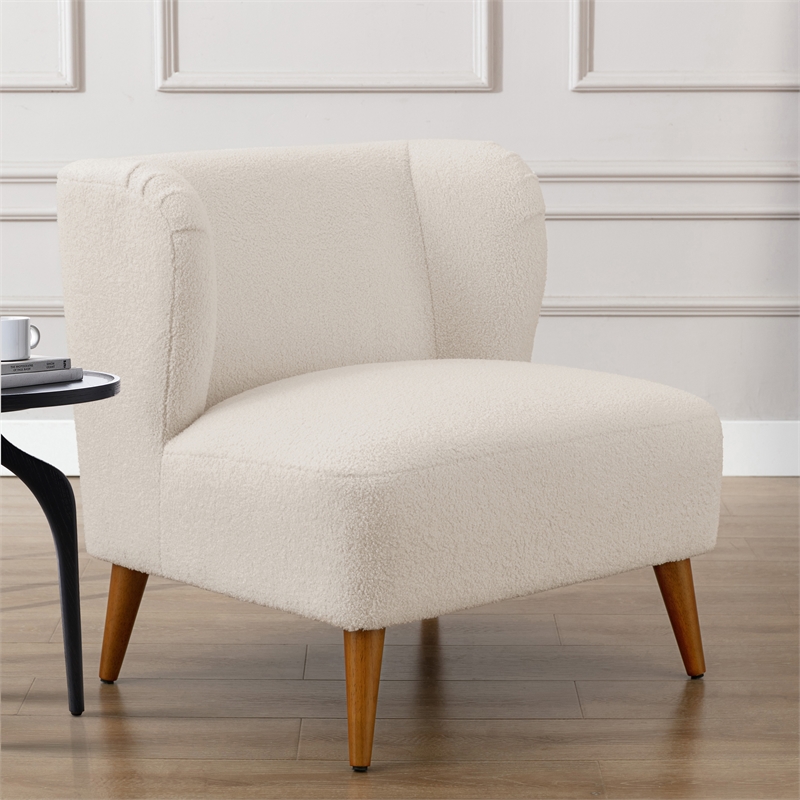 Vesper Milky White Textured Polyester Boucle Fabric Accent Chair