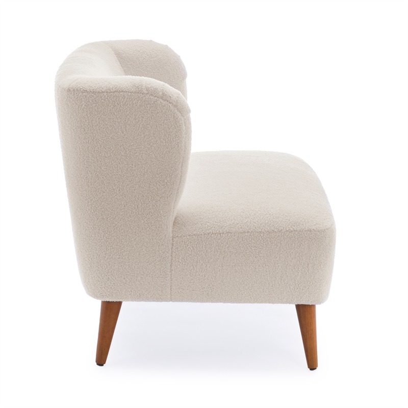 Vesper Milky White Textured Polyester Boucle Fabric Accent Chair
