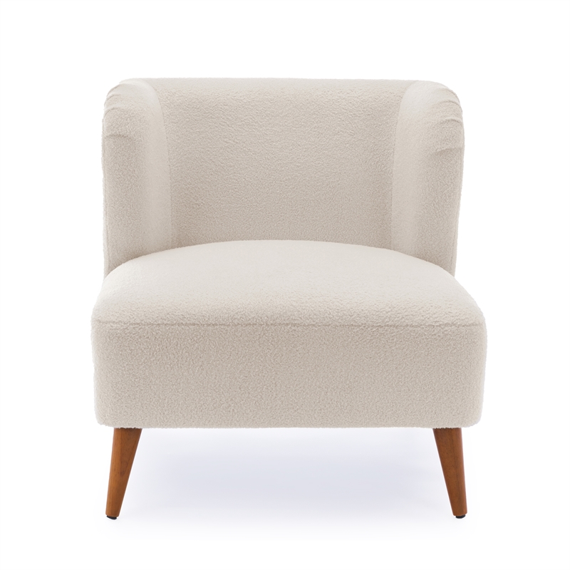 Vesper Milky White Textured Polyester Boucle Fabric Accent Chair