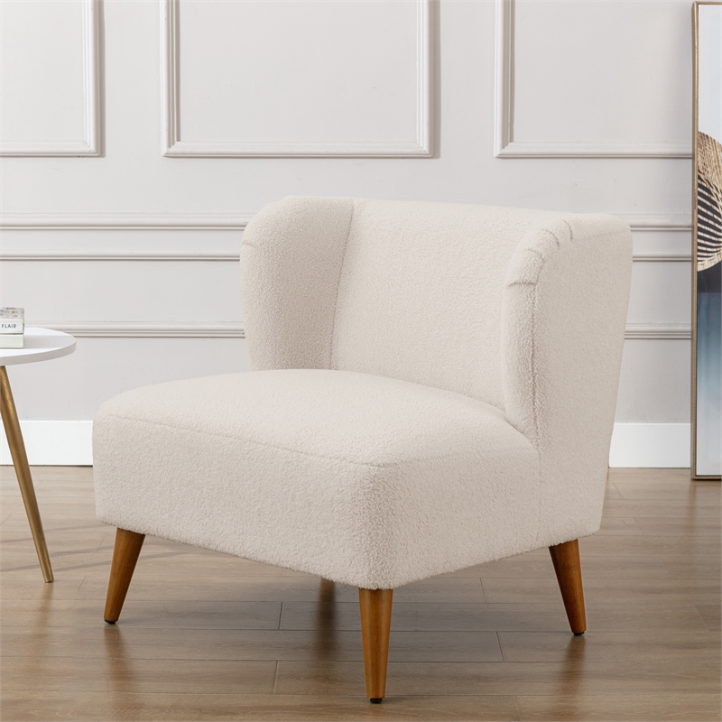 Vesper Milky White Textured Polyester Boucle Fabric Accent Chair
