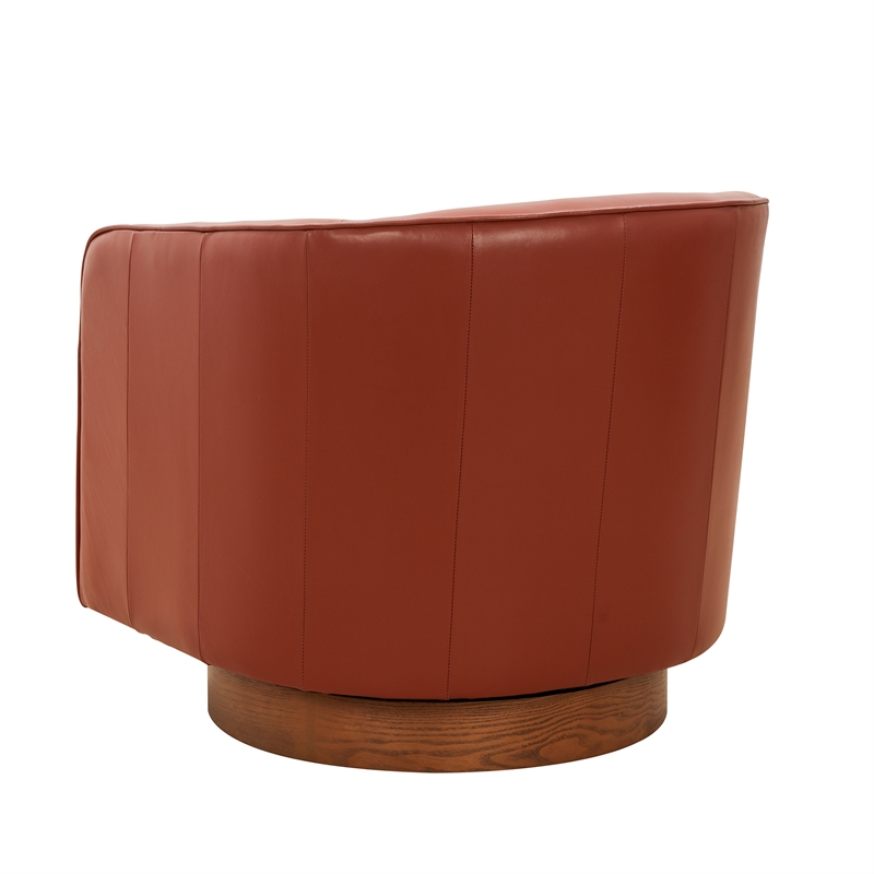 Taos Caramel  100 percent Top Grain Leather Wood Base Swivel Barrel Chair