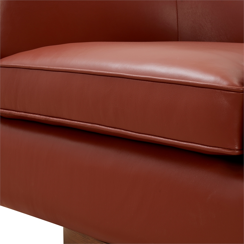Taos Caramel  100 percent Top Grain Leather Wood Base Swivel Barrel Chair