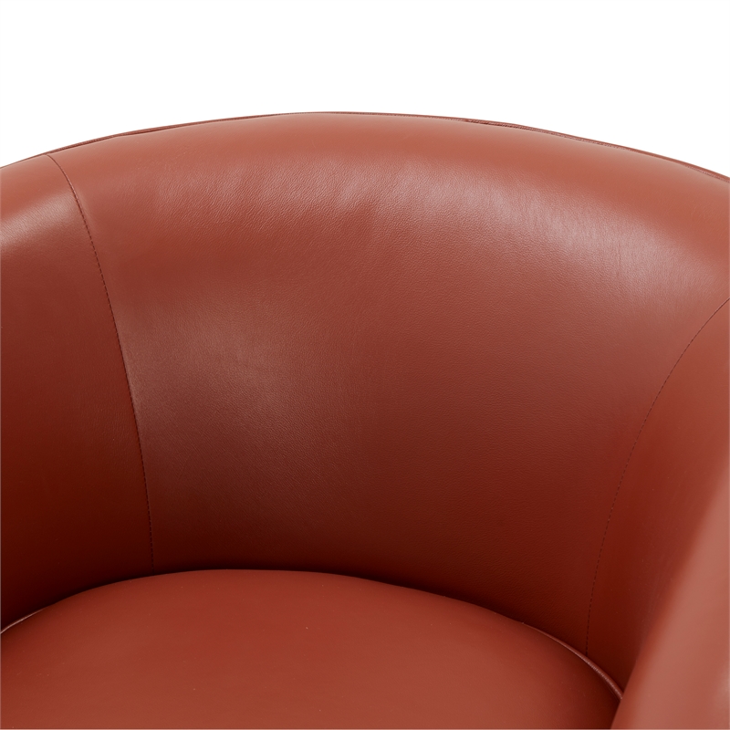 Taos Caramel  100 percent Top Grain Leather Wood Base Swivel Barrel Chair