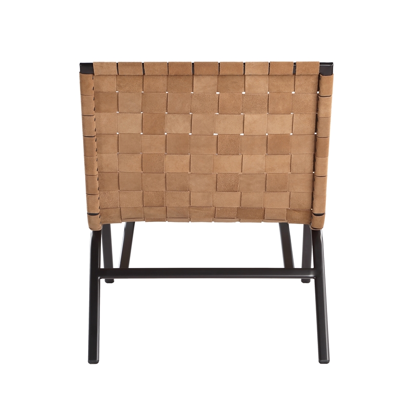 Comfort Pointe Cavett Woven Brown Leather Metal Frame Accent Chair