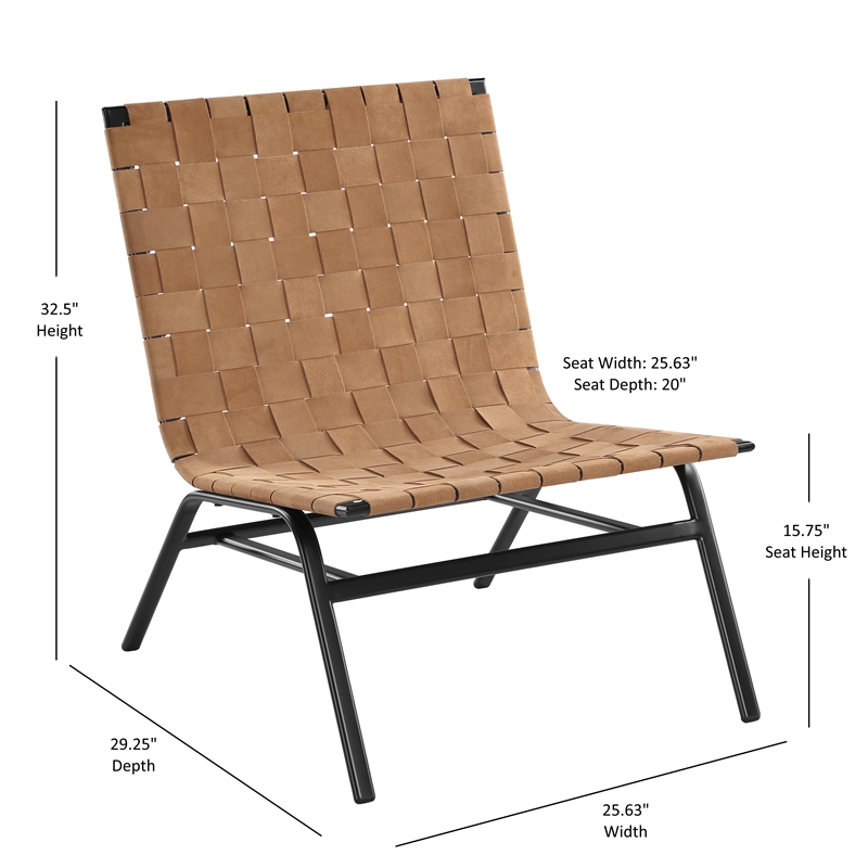 Comfort Pointe Cavett Woven Brown Leather Metal Frame Accent Chair