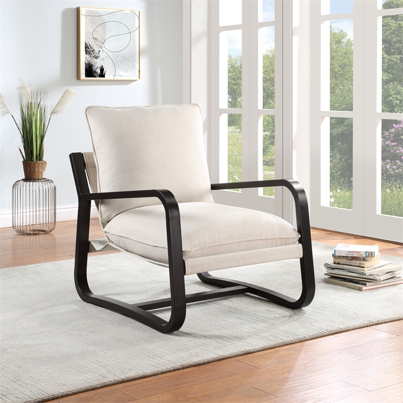Comfort Pointe Sling Chair Upholstered in Oatmeal White Fabric with Metal Frame