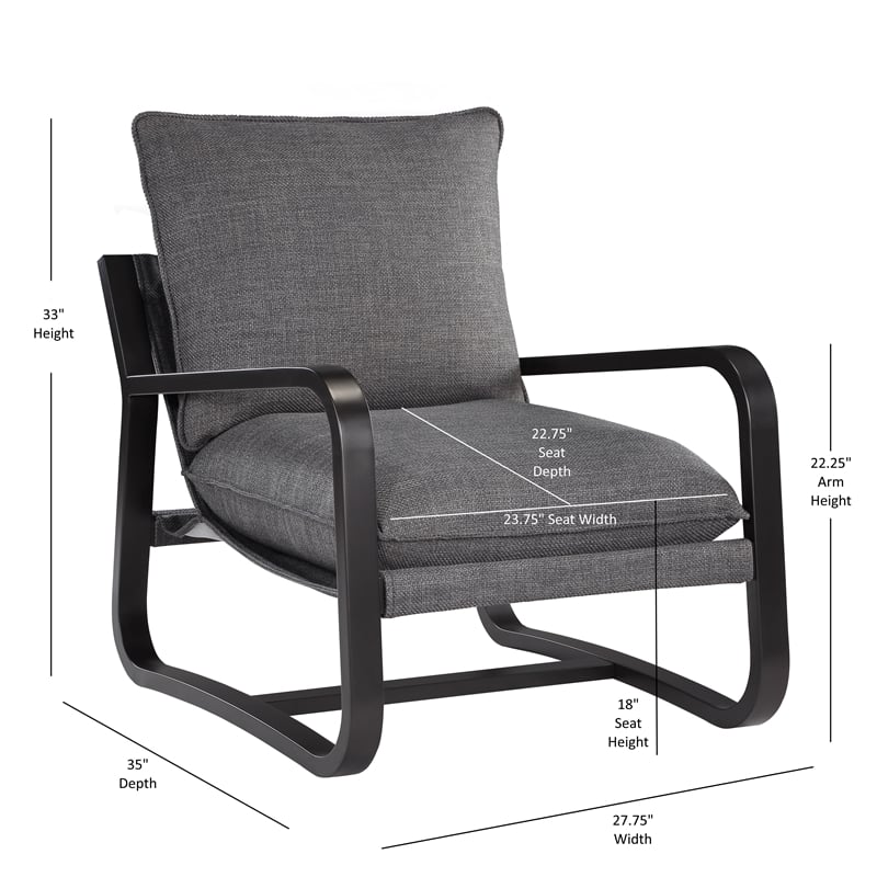 Comfort Point Sling Chair Upholstered in Charcoal Gray Fabric with Metal Frame