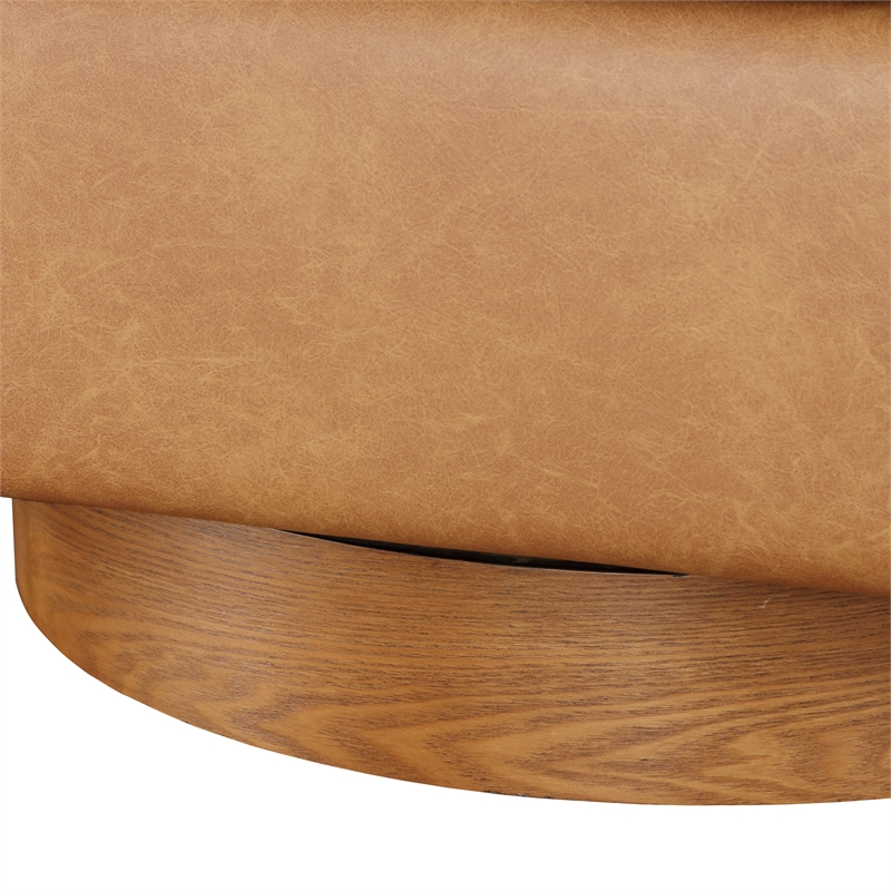 Comfort Pointe Irving Saddle Brown Faux Leather Wood Base Barrel Swivel Chair