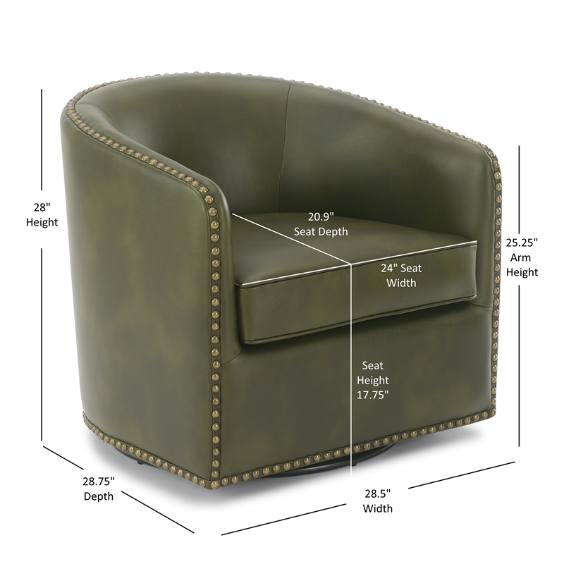 Comfort Pionte Tyler Fern Green Faux Leather Swivel Arm Chair