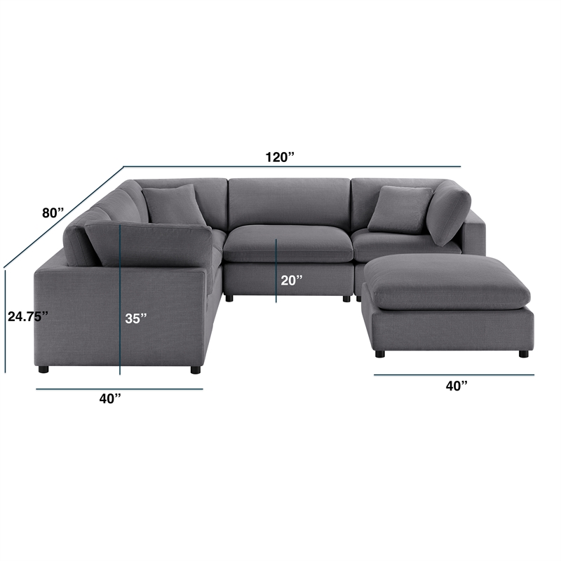 Comfort Pointe Casella Modular Charcoal Polyester Fabric 6-Piece Sectional