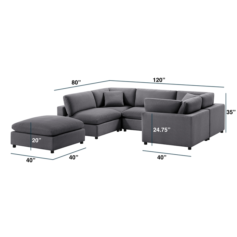 Comfort Pointe Casella Modular Charcoal Polyester Fabric 6-Piece Sectional
