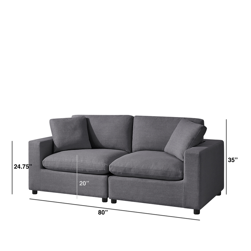 Comfort Pointe Casella Modular Charcoal Polyester Fabric 2-Piece Sofa