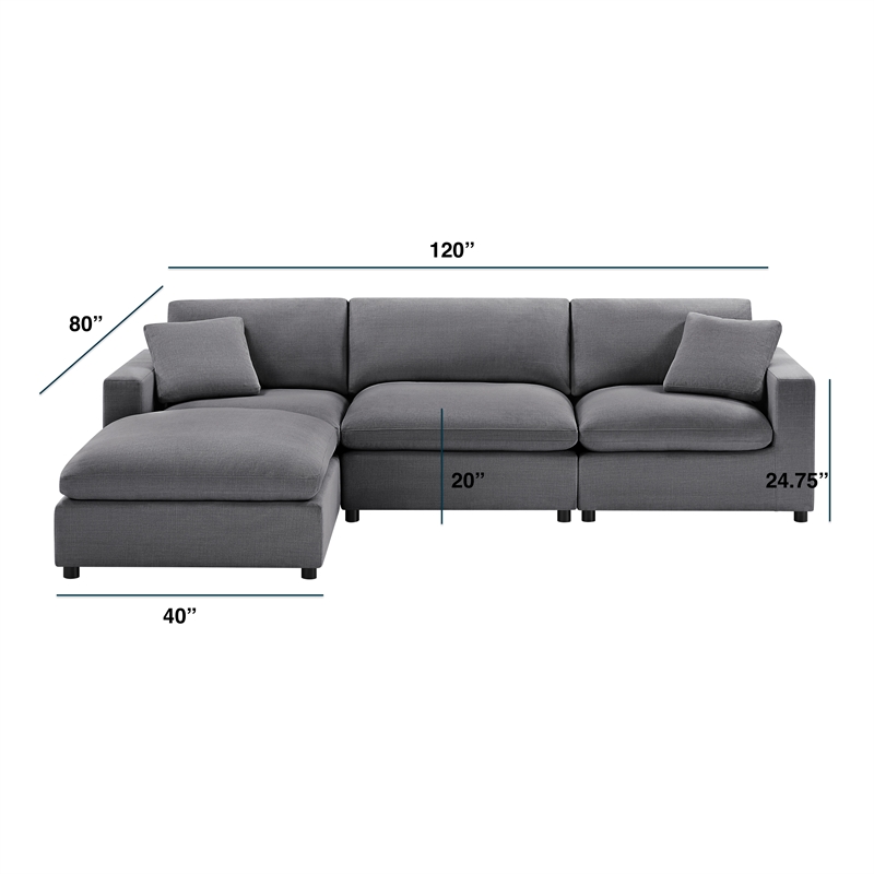 Comfort Pointe Casella Modular Charcoal Fabric 4-Piece XL Chofa Sectional