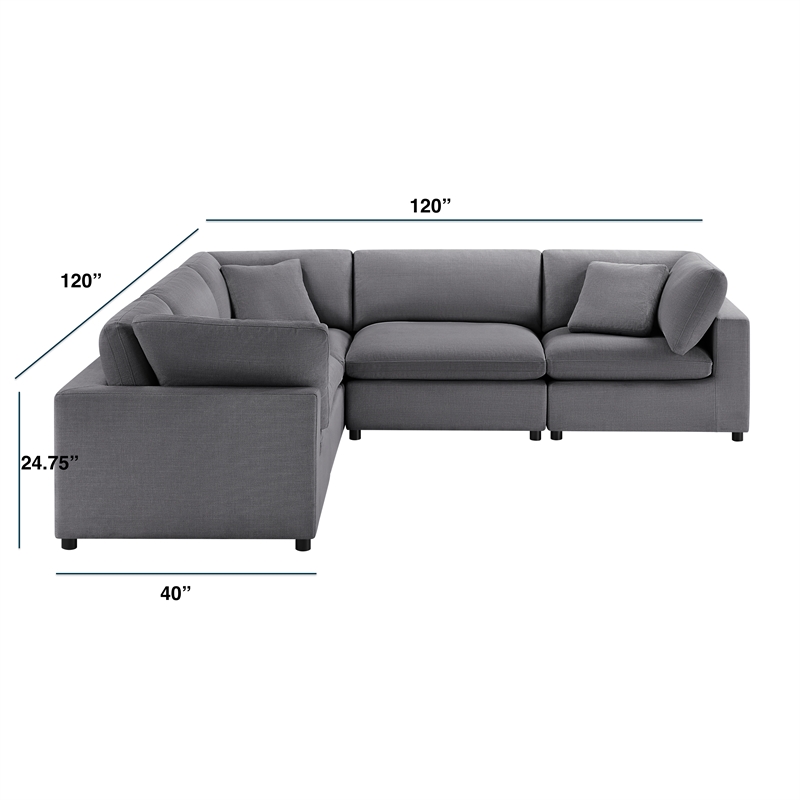 Comfort Pointe Casella Modular Charcoal Fabric 5-Piece Sectional