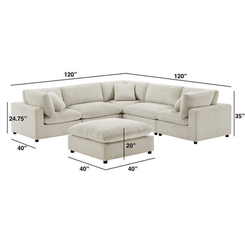 Comfort Pointe Casella Modular Beige Corduroy Fabric 6-Piece Sectional
