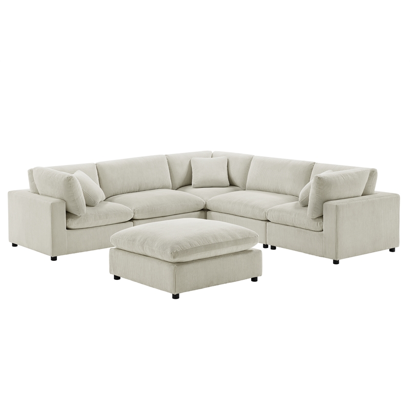 Comfort Pointe Casella Modular Beige Corduroy Fabric 6-Piece Sectional