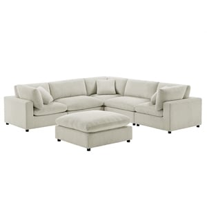 Comfort Pointe Casella Modular Beige Corduroy Fabric 6-Piece Sectional