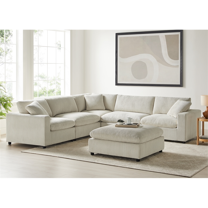 Comfort Pointe Casella Modular Beige Corduroy Fabric 6-Piece Sectional