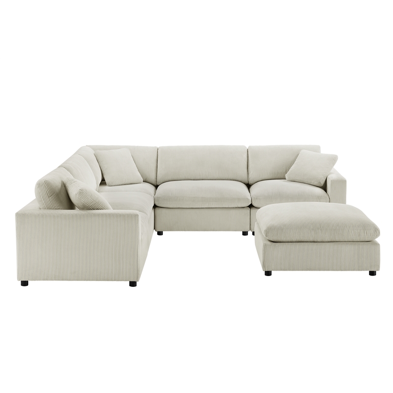 Comfort Pointe Casella Modular Beige Corduroy Fabric 6-Piece Sectional