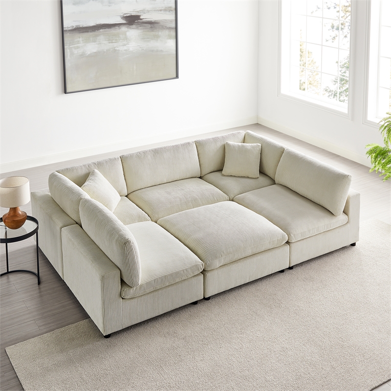 Comfort Pointe Casella Modular Beige Corduroy Fabric 6-Piece Nest Sectional