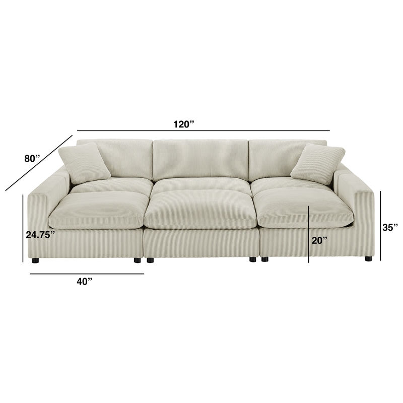 Comfort Pointe Casella Modular Beige Corduroy Fabric 6-Piece Nest Sectional