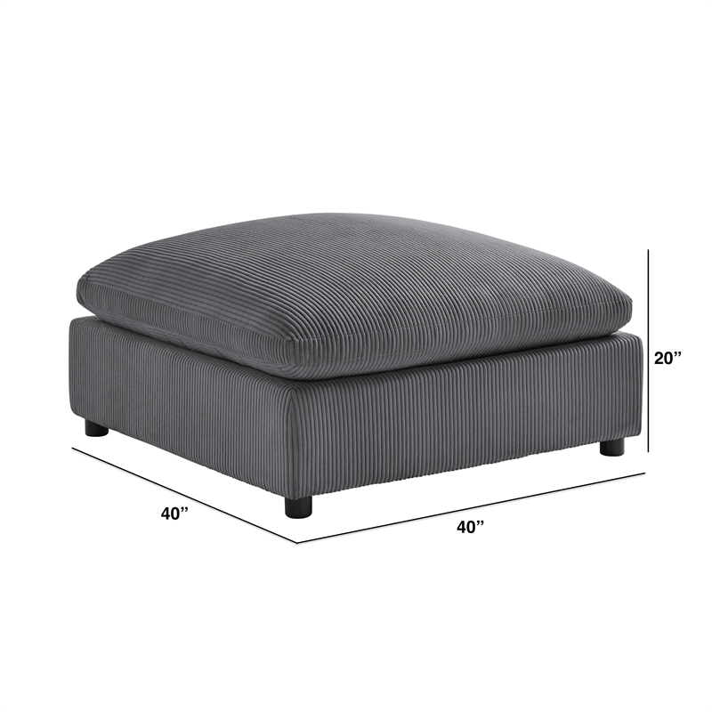 Comfort Pointe Casella Charcoal Corduroy Fabric XL 40 in. Square Ottoman