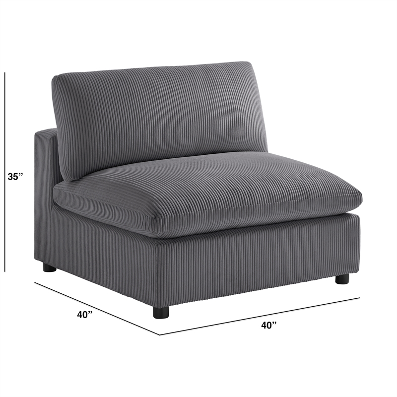 Comfort Pointe Casella Charcoal Corduroy Fabric Armless Slipper Accent Chair