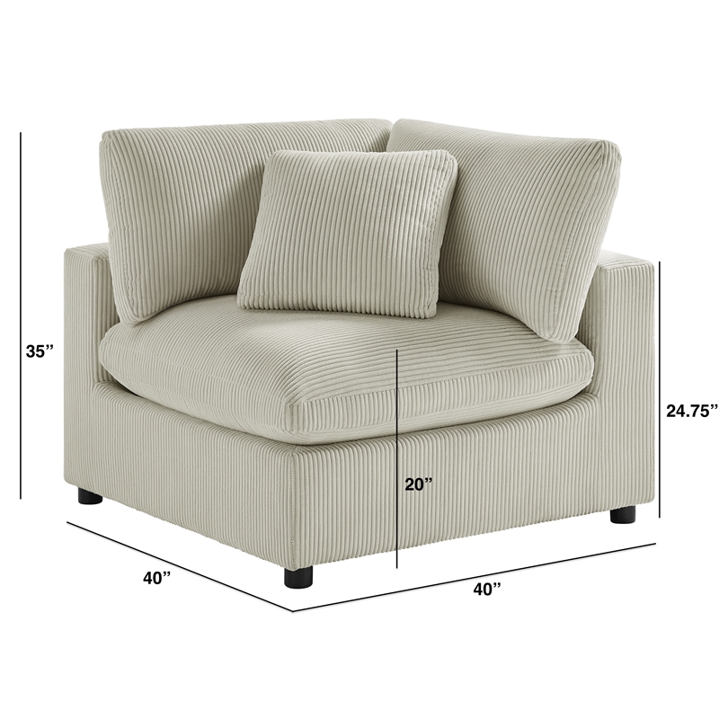 Comfort Pointe Casella Beige Corduroy Fabric Corner Wedge Accent Chair