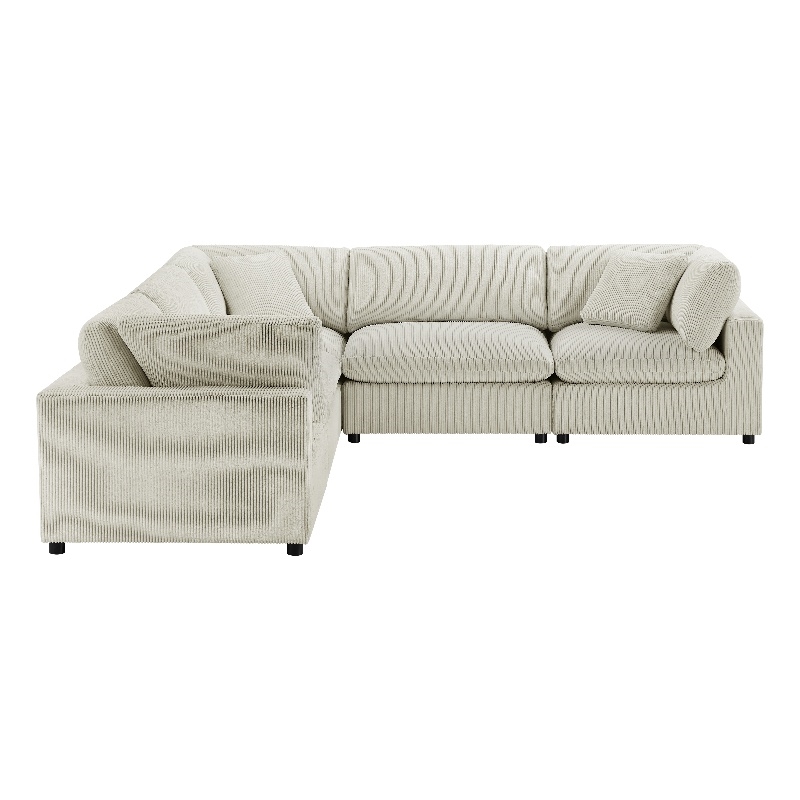 Casella Modular Beige Corduroy Fabric 5-Piece Corner Sectional