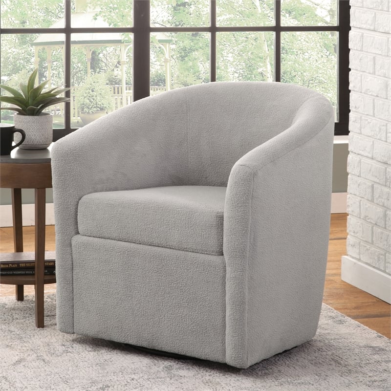 Odessa Barrel Style Swivel Accent chair in Light Gray Performance Fabric