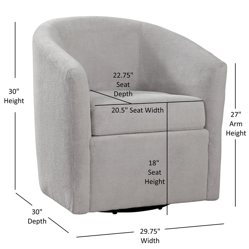 Odessa Barrel Style Swivel Accent chair in Light Gray Performance Fabric