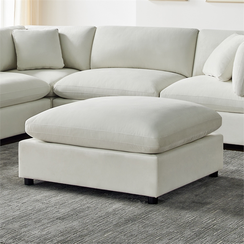 Comfort Pointe Casella Beige Fabric Ottoman in Ivory Performance Fabric