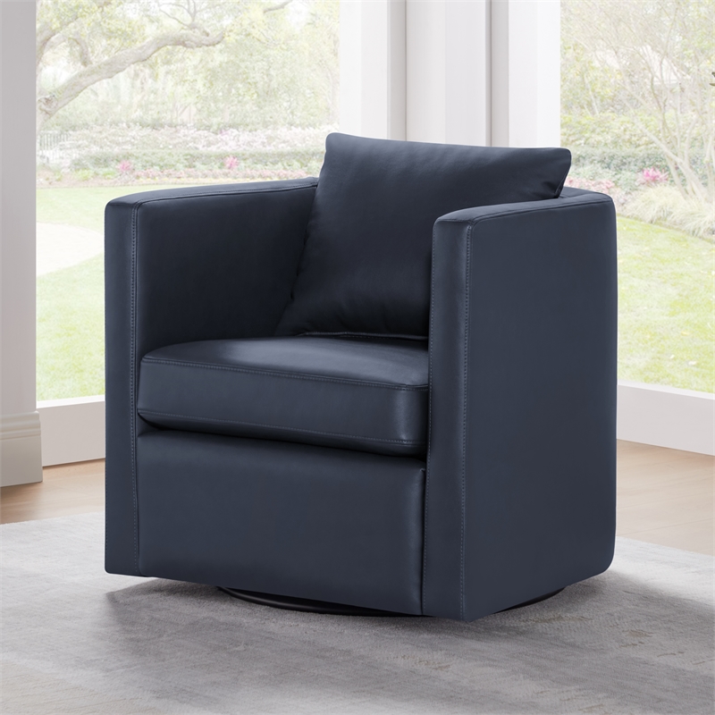 Comfort Pointe Sheldon Midnight Blue Faux Leather Swivel Barrel Chair
