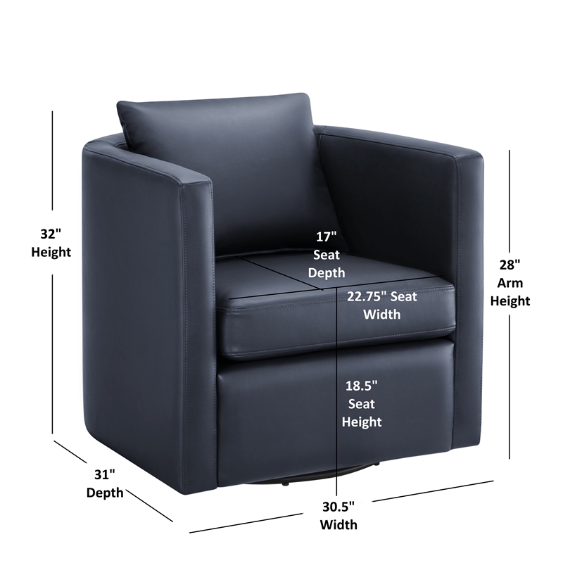 Comfort Pointe Sheldon Midnight Blue Faux Leather Swivel Barrel Chair
