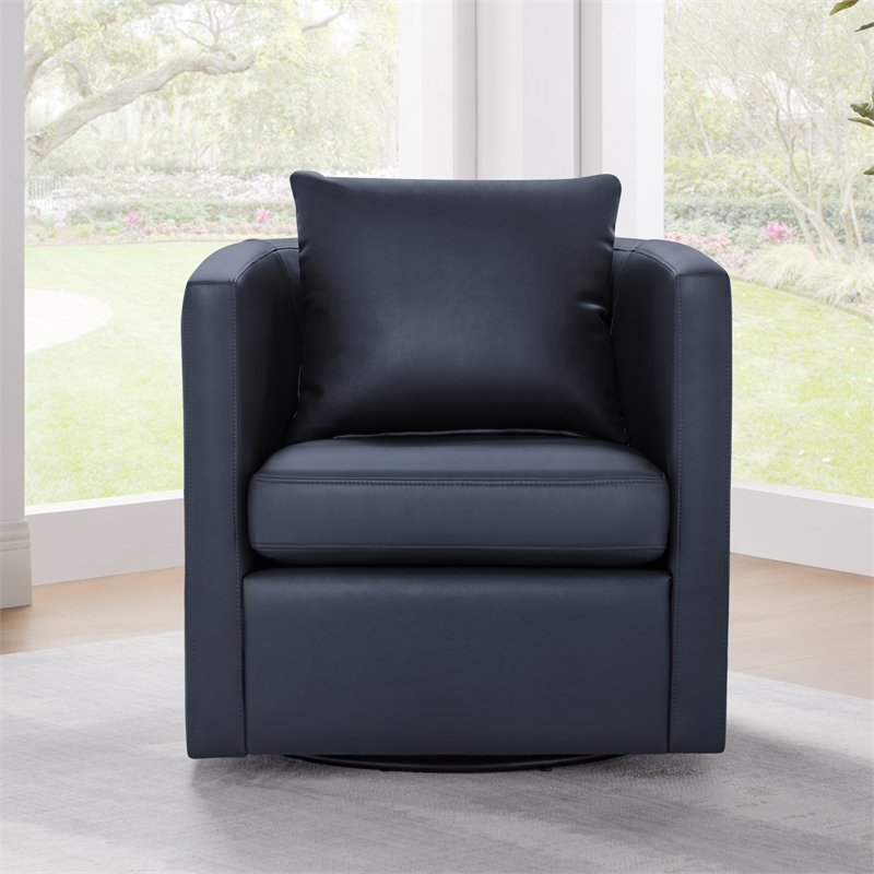 Comfort Pointe Sheldon Midnight Blue Faux Leather Swivel Barrel Chair