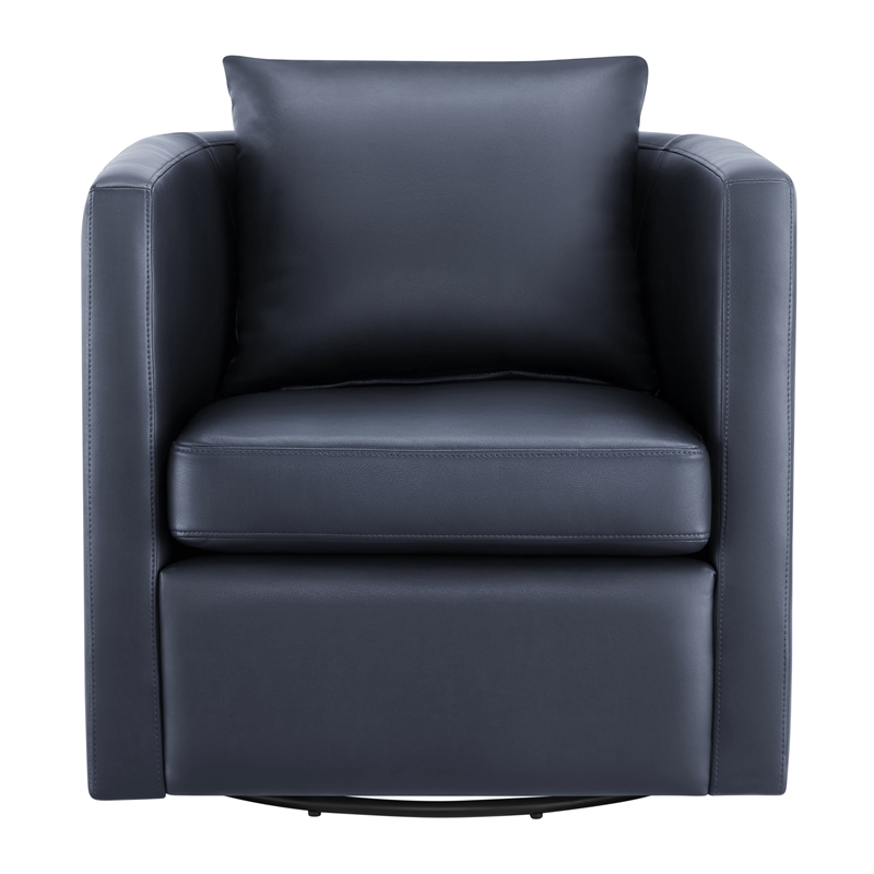 Comfort Pointe Sheldon Midnight Blue Faux Leather Swivel Barrel Chair