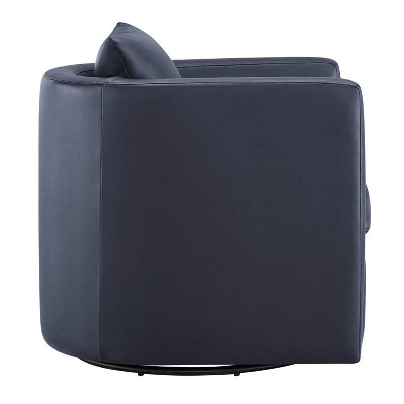 Comfort Pointe Sheldon Midnight Blue Faux Leather Swivel Barrel Chair