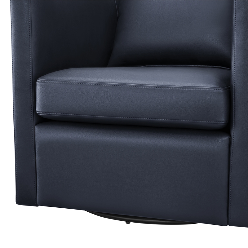 Comfort Pointe Sheldon Midnight Blue Faux Leather Swivel Barrel Chair