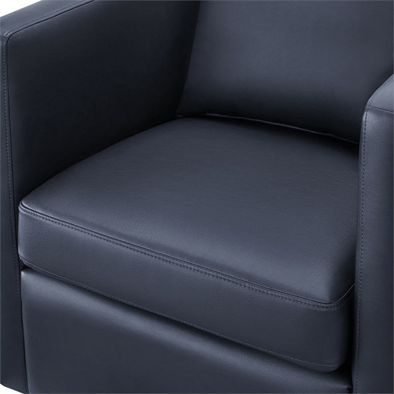Comfort Pointe Sheldon Midnight Blue Faux Leather Swivel Barrel Chair