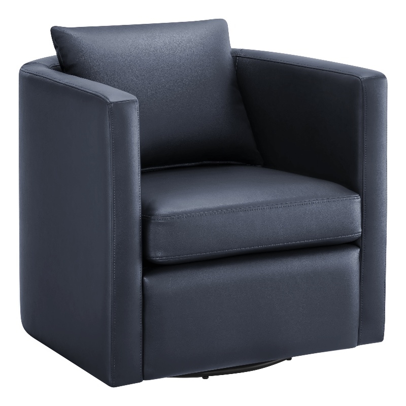 Comfort Pointe Sheldon Midnight Blue Faux Leather Swivel Barrel Chair