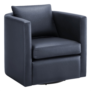Comfort Pointe Sheldon Midnight Blue Faux Leather Swivel Barrel Chair
