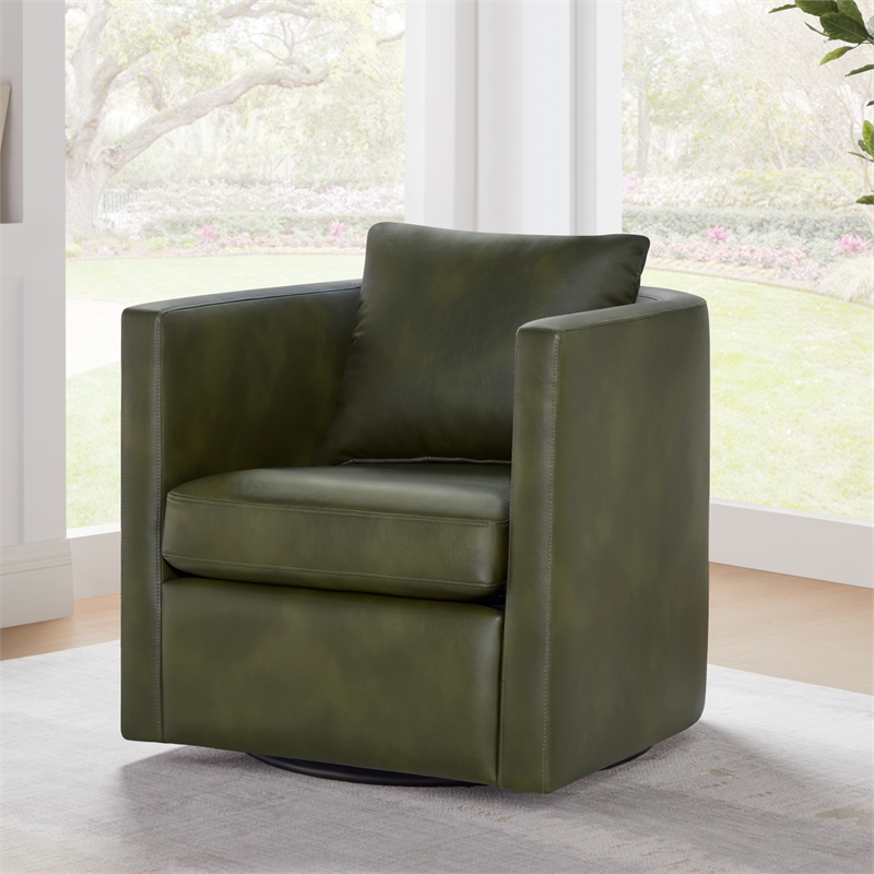 Comfort Pointe Sheldon Fern Green Faux Leather Swivel Barrel Chair