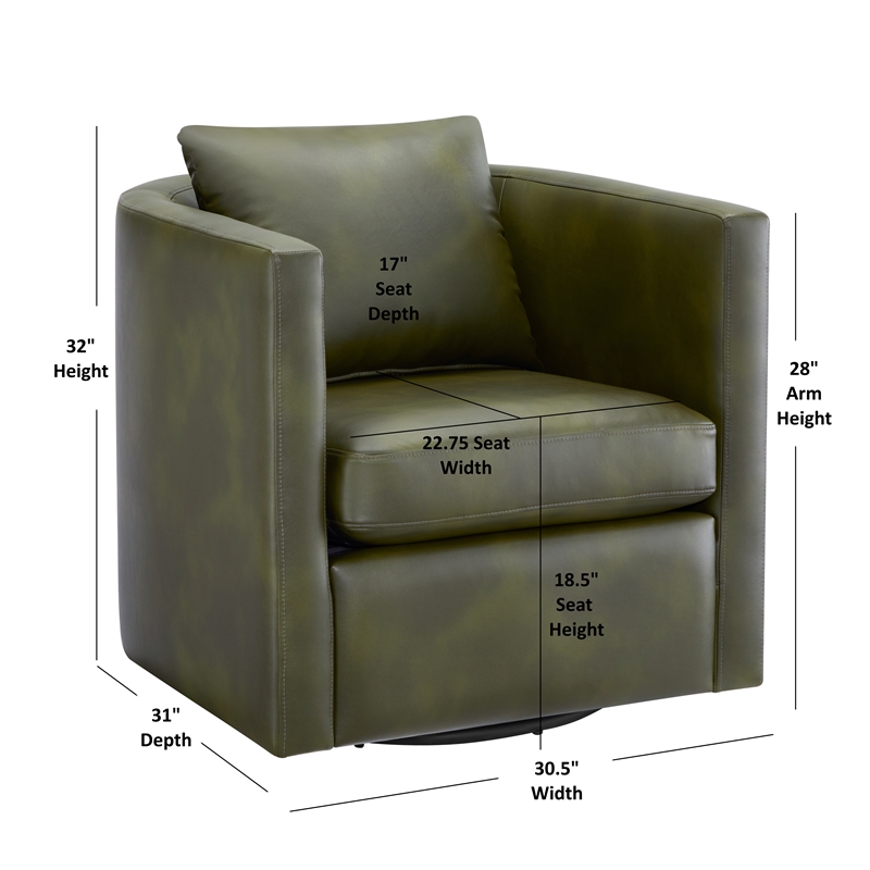 Comfort Pointe Sheldon Fern Green Faux Leather Swivel Barrel Chair