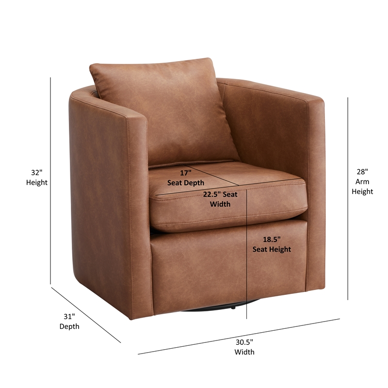Comfort Pointe Sheldon Saddle Brown Faux Leather Swivel Barrel Chair