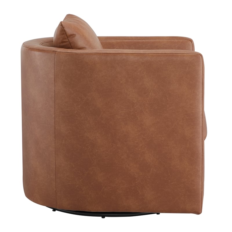 Comfort Pointe Sheldon Saddle Brown Faux Leather Swivel Barrel Chair